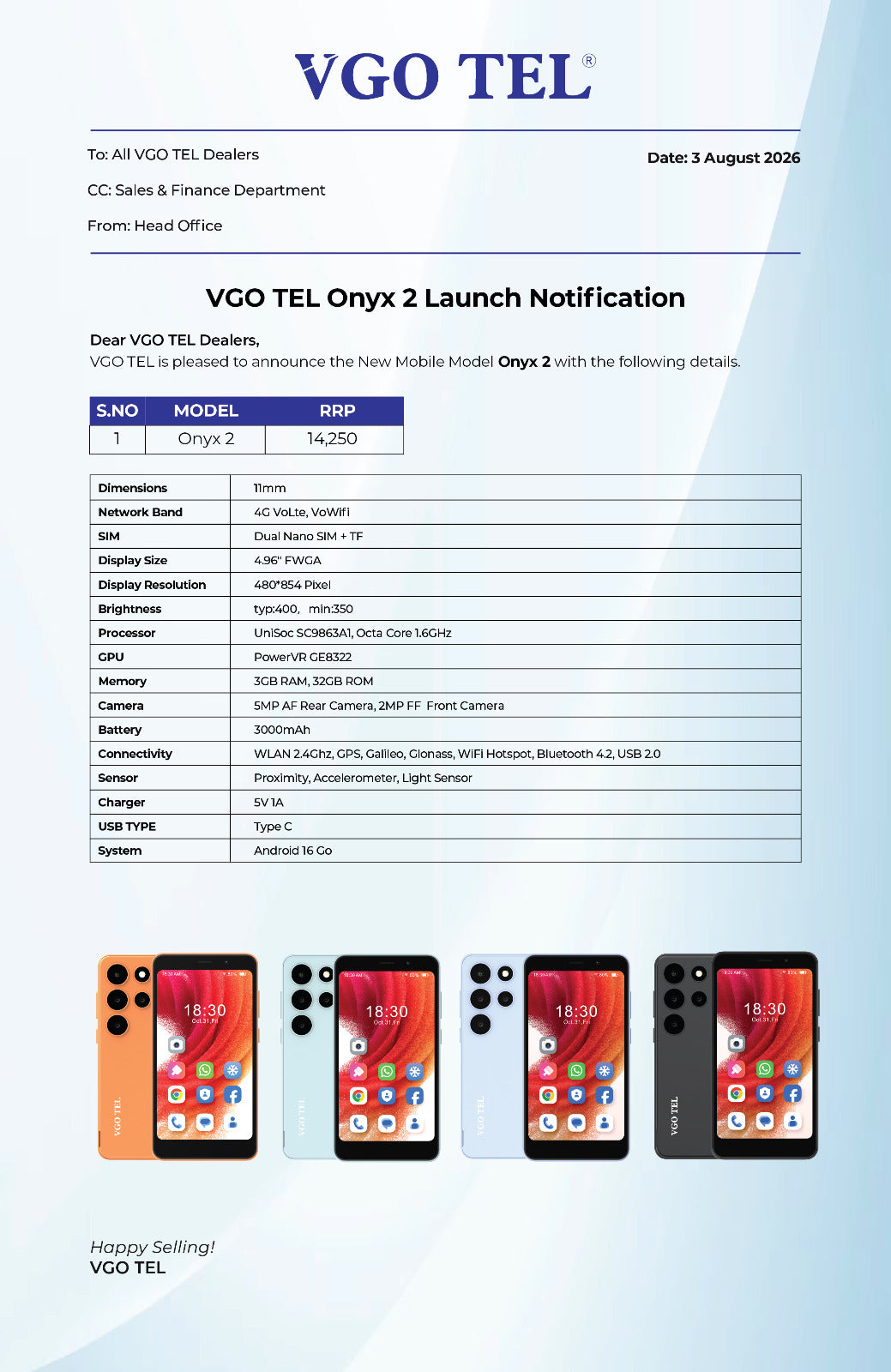 VGO TEL Pakistan Launches Onyx 2 – A Compact & Budget King Smartphone