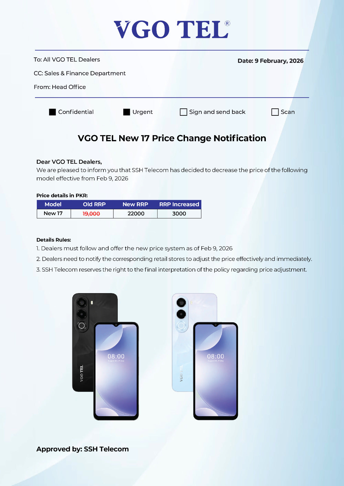 VGO TEL ANNOUNCES UPDATED PRICING FOR VGO TEL NEW 17 IN PAKISTAN